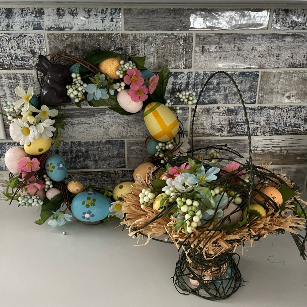 Easter Wreath and Basket bundle with Floral Accents